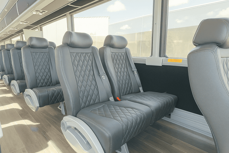 interior of Roswell Minibus Company charter bus