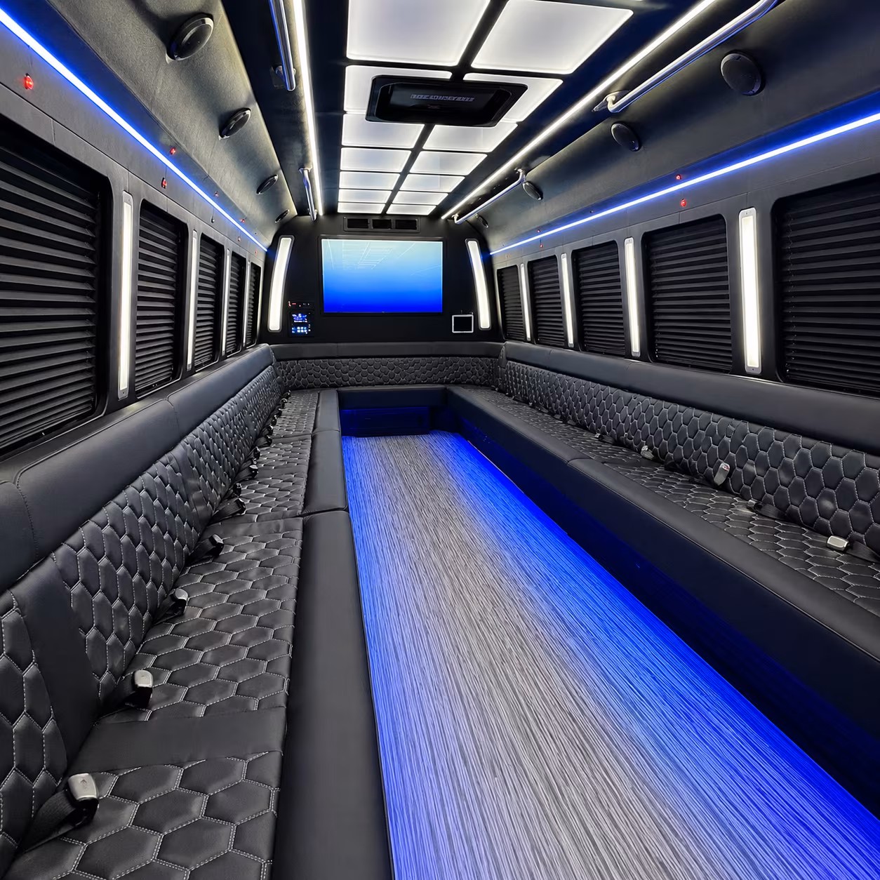roswell 50 passenger party bus inside